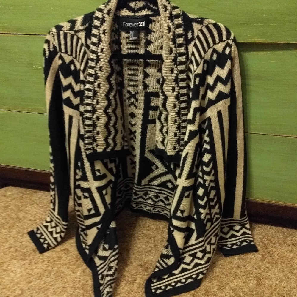 Aztec Print Draped  Front Sweater